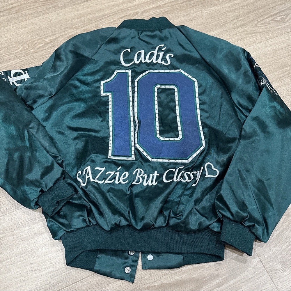Green Satin Greek Letter Bomber Jacket - Unbranded - Picture 3 of 3